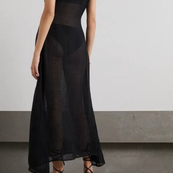 Le Kasha + Net Sustain Idfa Organic Linen Midi Dress - Black Size Medium - Picture 2 of 10